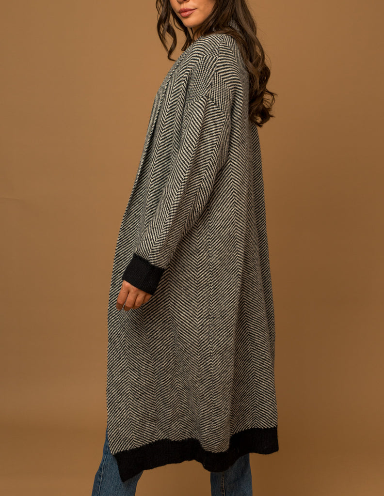Herring Bone Knit Cardigan in Black and White