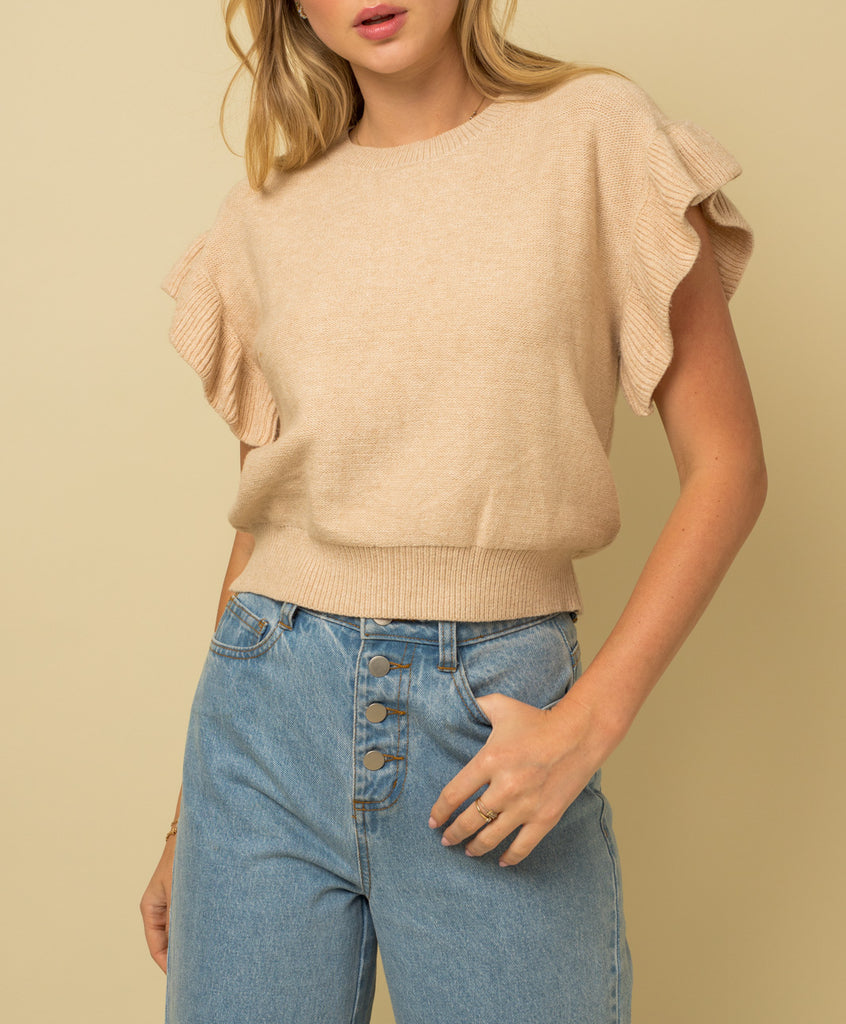 RUFFLE ME SWEATER TOP WITH SHORT SLEEVES BLUSH