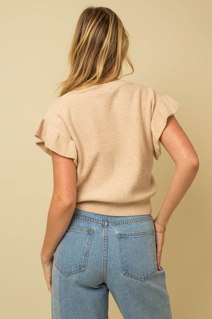 Ruffle Me Ruffle Sleeve Knit Top in Beige
