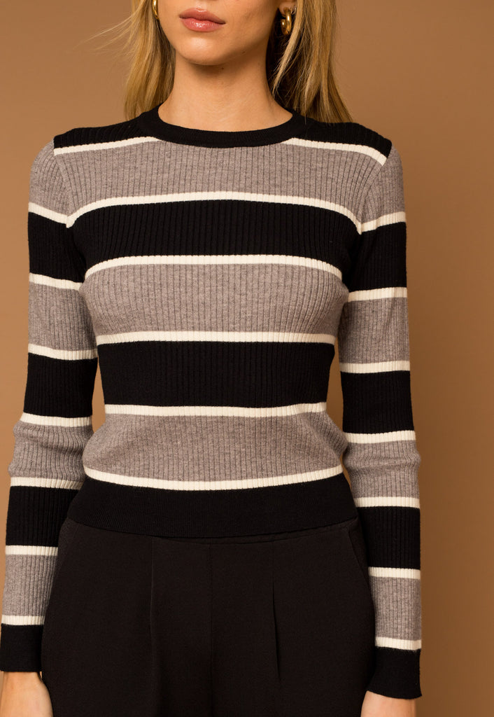 IN STRIPES LONG SLEEVE KNIT SWEATER TOP