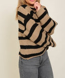 Cozy Camel Boat Neck Striped Sweater