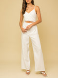 Allure Front Criss Cross Front Back Smocked Ivory Jumpsuit