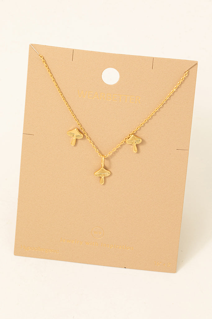 Mushroom Dainty Necklace and Earring set in Gold