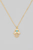 Hamsa Hand Blue Eye Rhinestone Necklace in Gold