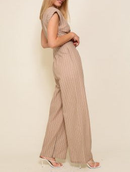 Safari Chic Short Sleeve Striped Jumpsuit