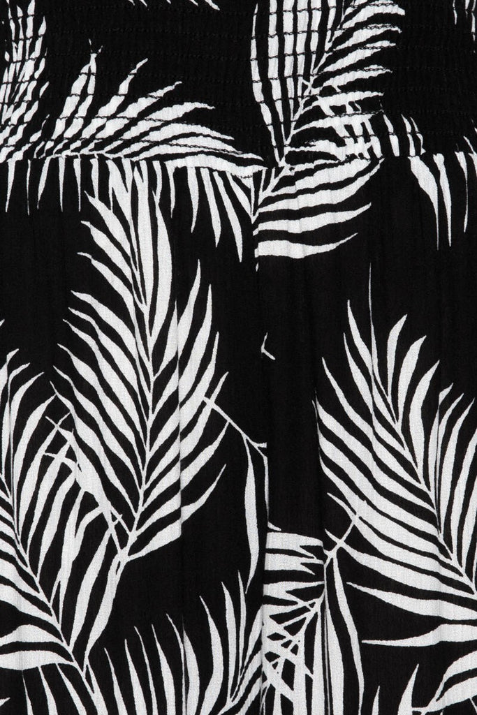 FERN PRINTED WIDE LEG SMOCKED WAIST PANT BLACK