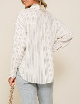 Kayla Textured Button Down Long Sleeve in Ivory