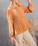 Sienna Spice Lace Point Long Sleeve Blouse