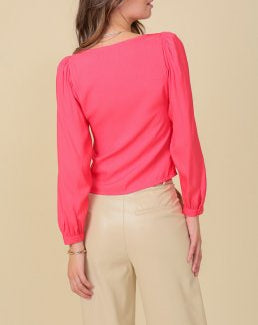 Blooming Rose Square Neck Button Down Blouse