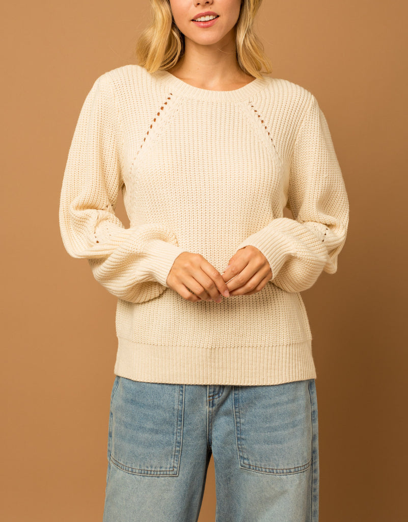 Nadia Long Sleeve Knit Sweater Top in Cream