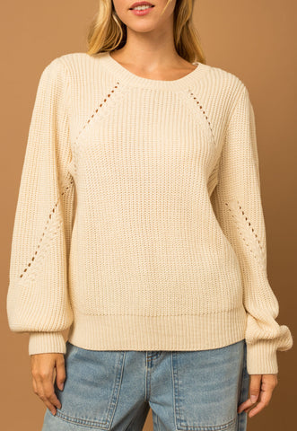 "Hello Beautiful" Short Sleeve Sweater Top In Ivory With Pink Trim