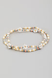 FLOWER SEED BEAD DOUBLE ROW GOLD BRACELET WHITE AND GRAY