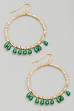 Gold Beaded Hoop Chandelier Earrings with Emerald Beads