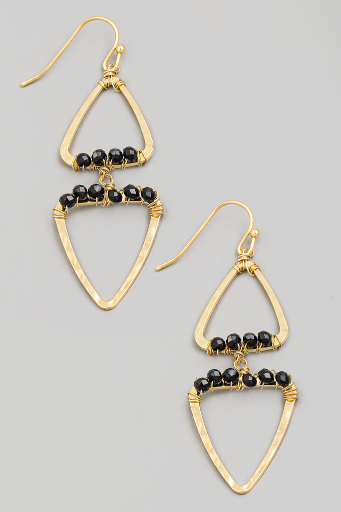 Double Triangle Earrings in Gold with Stone Accents