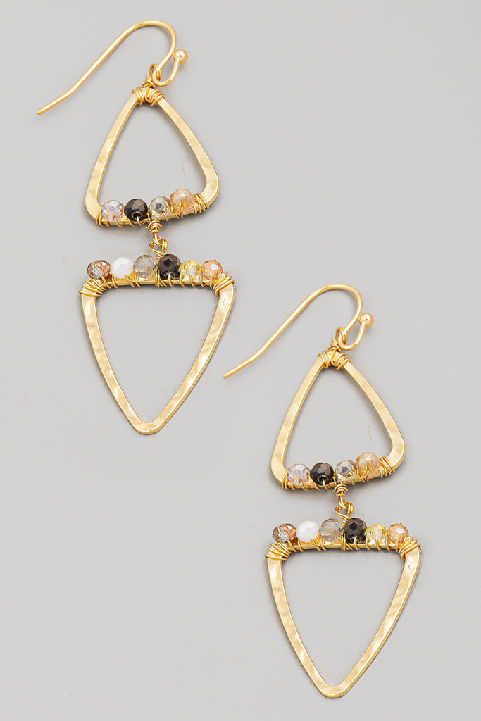 Double Triangle Earrings in Gold with Stone Accents