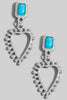Ornate Heart and Rectangle Turquoise Dangle Earrings