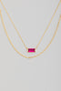 GOLD DOUBLE CHAIN RECTANGLE NECKLACE MAGENTA