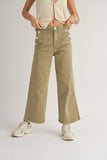 Jules Washed Cotton Pants with Button Detail in Olive