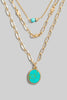 Triple Layered Oval Stone Pendant and Beaded Necklace