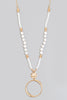 Long Beaded and Circle Pendant Necklace in Gold (Assorted Colors)