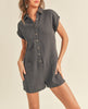 Swing Of Things Cotton Gauze Button Down Romper In Charcoal