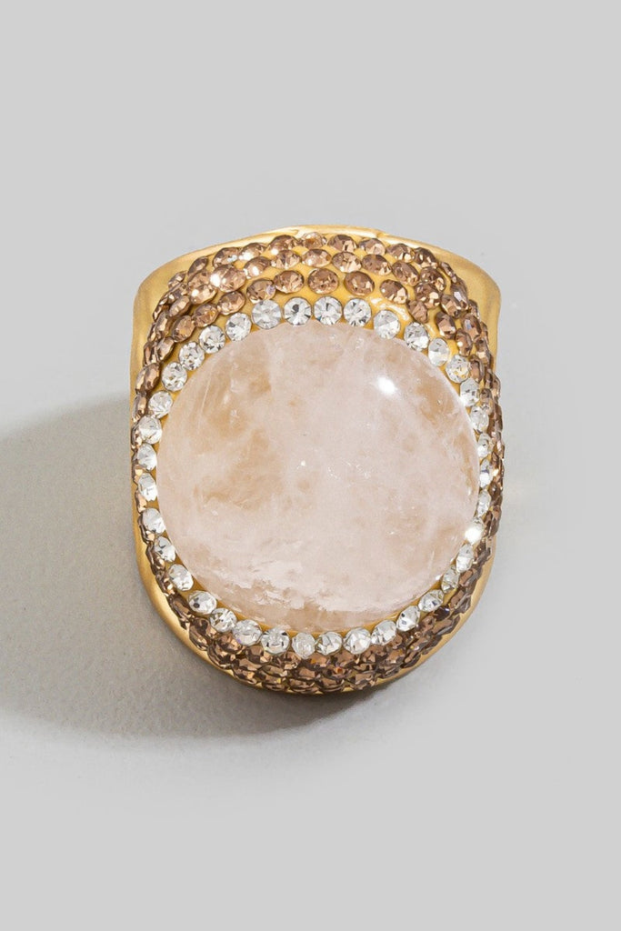 Blushing Heart Rose Quartz Bling Ring