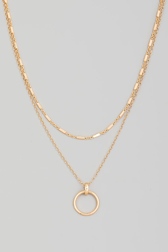Double Chain Layered Necklace with Ring in Gold