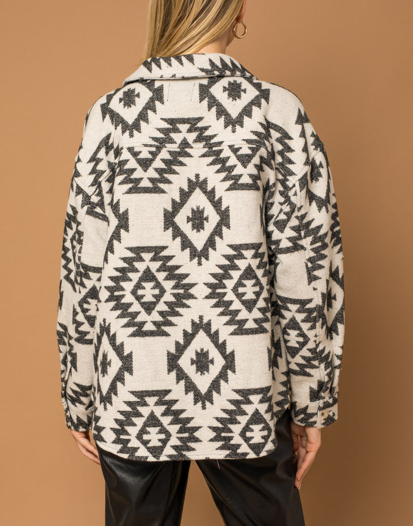 Tessa Aztec Print Shacket in Black and Cream