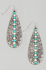 Teardrop Silver Engraved Drop Earrings With Turquoise/Ivory Beaded Accents