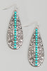 Teardrop Silver Engraved Drop Earrings With Turquoise Beaded Accents