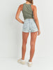 Flying High Distressed High Waisted Light Denim Shorts