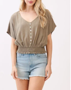 Quinn Smocked Button Front Crop Top