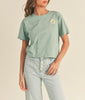 Happy Days Smiling Flower Embroidered Tee Shirt In Sage