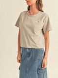 Happy Days Smiling Flower Embroidered Tee Shirt In Taupe