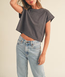The Ultimate Crop Cuffed Sleeve Top in Charcoal