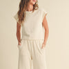 Amelia Ribbed Short Sleeve Knitted Top in Cream