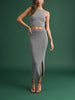 Misty Metallic Sweater Knit Maxi Tank Top in Silver