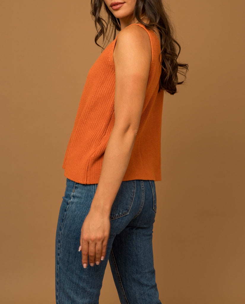 Tempo V Neck Knit Tank In Burnt Orange