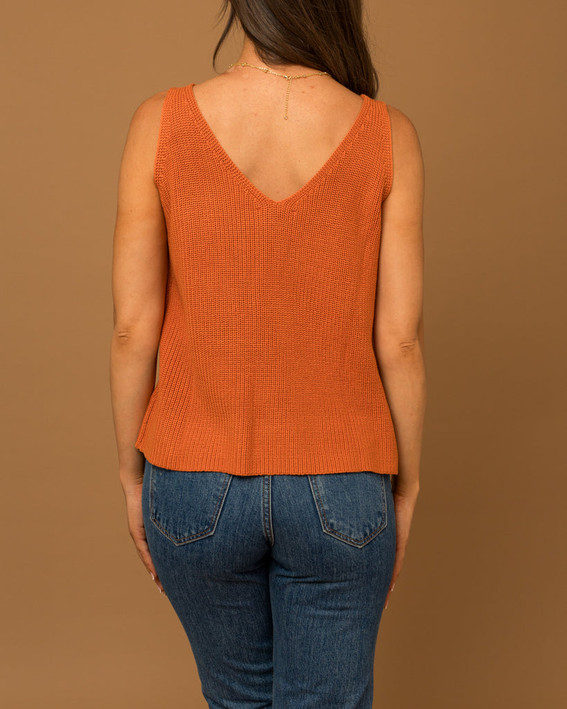 Tempo V Neck Knit Tank In Burnt Orange