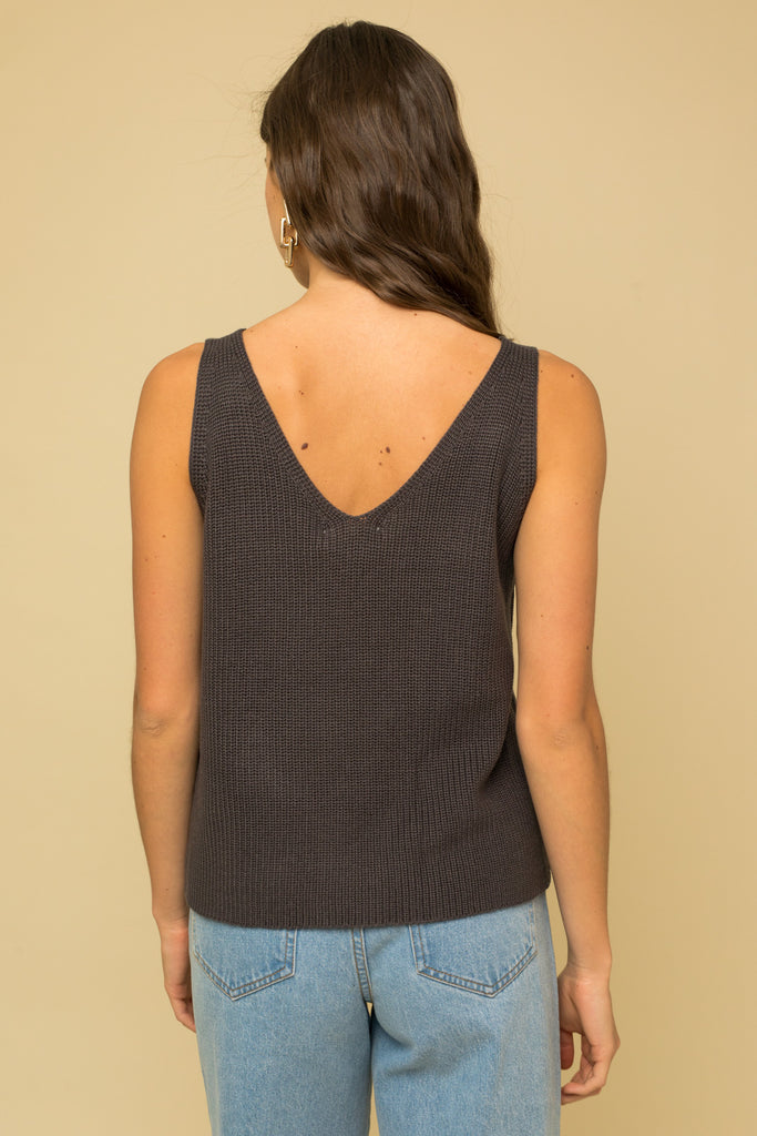 Tempo V Neck Knit Tank In Charcoal