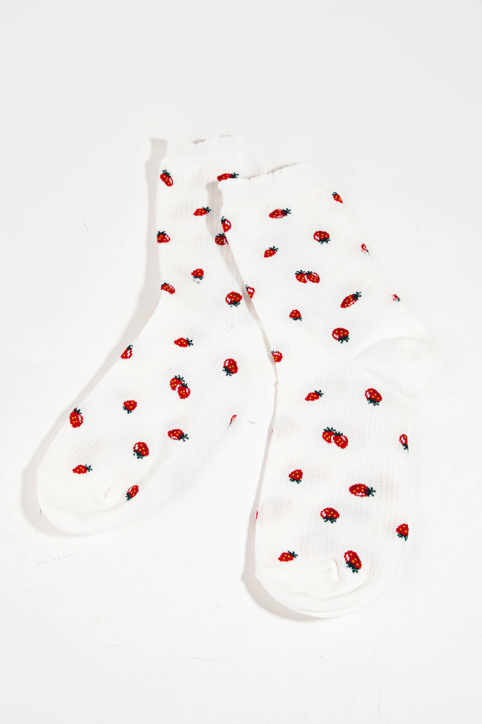 Crew Lettuce Trim Embroidery Socks with Stylish Prints (Various Colors)