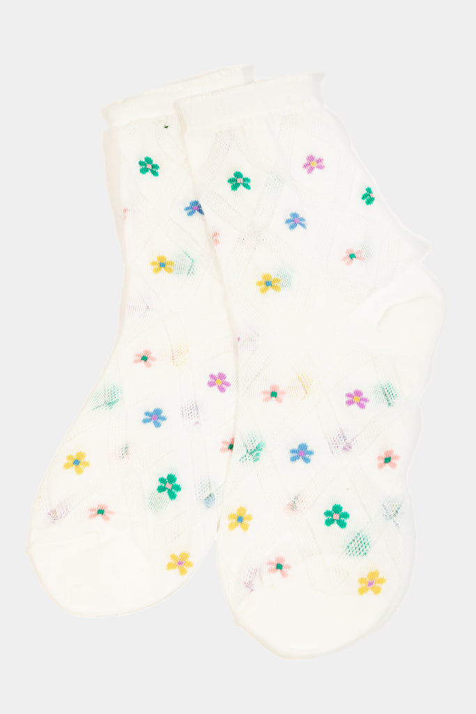 Crew Lettuce Trim Embroidery Socks with Stylish Prints (Various Colors)