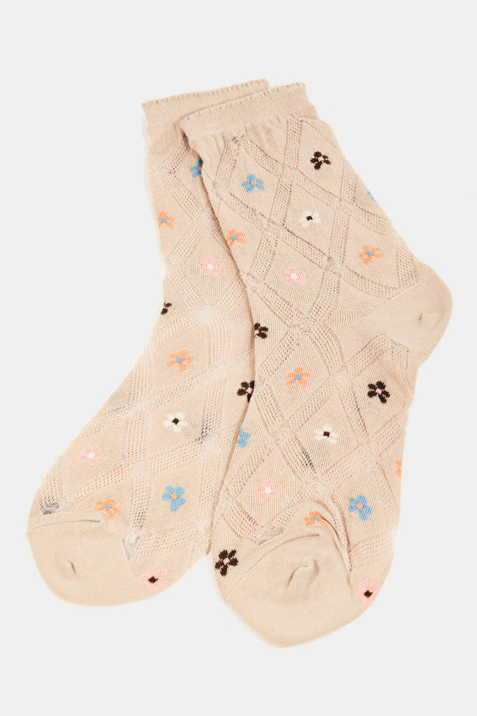 Crew Lettuce Trim Embroidery Socks with Stylish Prints (Various Colors)