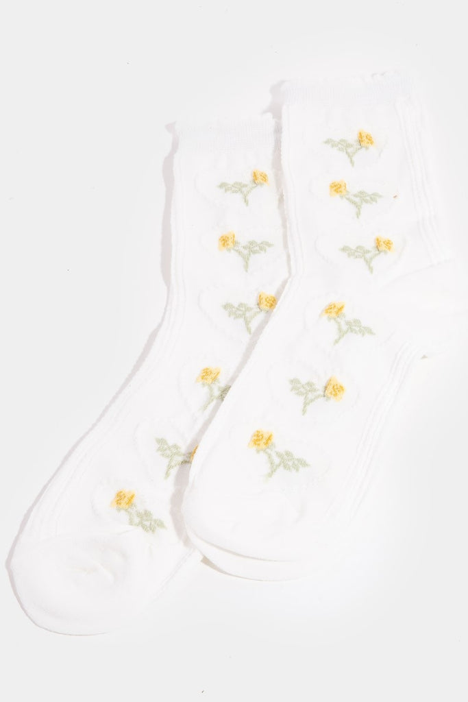 Crew Lettuce Trim Embroidery Socks with Stylish Prints (Various Colors)