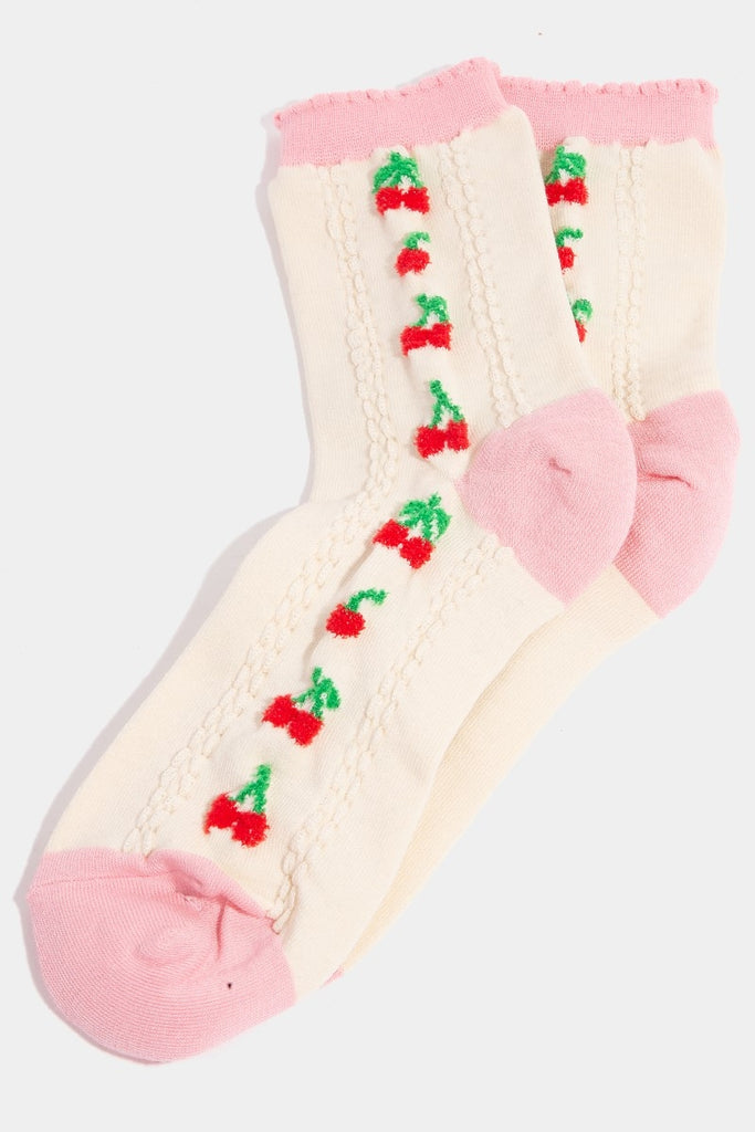 Crew Lettuce Trim Embroidery Socks with Stylish Prints (Various Colors)
