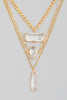 Multiple Layer Necklace with Rhinestone Pendants in Gold