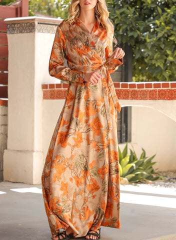 Pumpkin Spice Long Sleeve Midi Dress