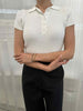 Varsity Charm Rib Polo Crop Tee