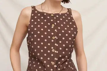 Mocha Polka Button Top