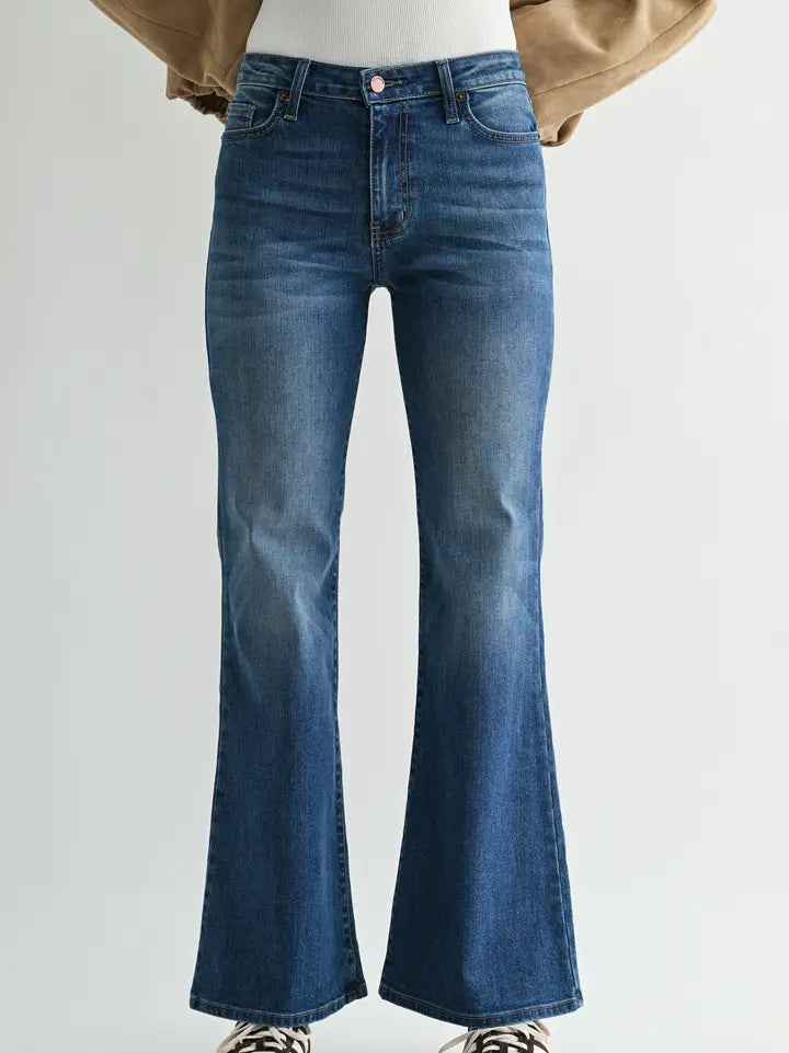 After Dark Mid Rise Wide Leg Flare Jeans